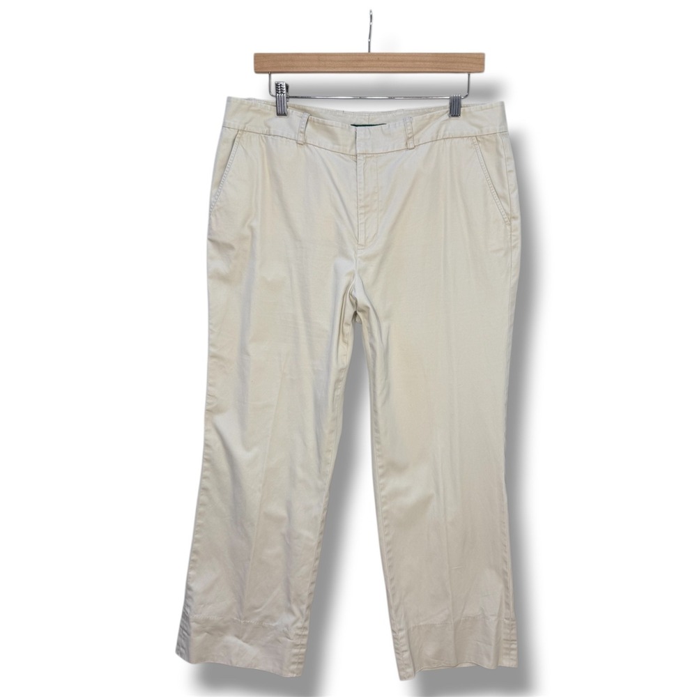 Lauren Ralph Lauren Beige Khaki Cotton Cropped Leg Chino Pants Women's 12 Preppy
